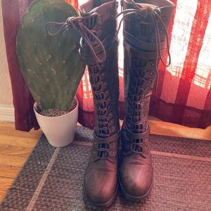 Brown knee high steampunk boots